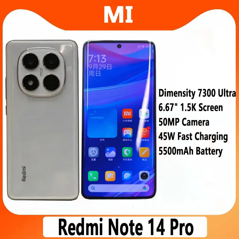Original Xiaomi Redmi Note 14 Pro 5G MTK Dimensity 7300 Ultra 50MP OIS Camera 5500mAh 6.67" 120Hz Display Smartphone CN Version