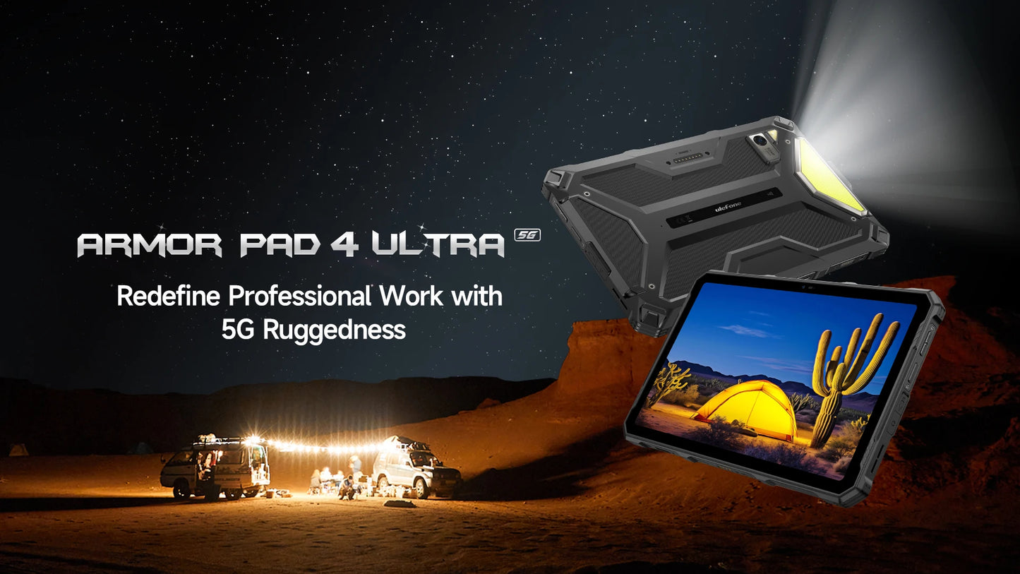 5G Rugged Tablet Ulefone Armor Pad 4 Ultra IP68/IP69K LED Light 11800mAh Battery,fast charging 16GB+256GB 50MP