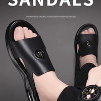 Luxury Men's Genuine Leather Sandals Classic Roman Men Shoes Slippers Soft Comfortable Men Non-slip Walking Slippers Footwea