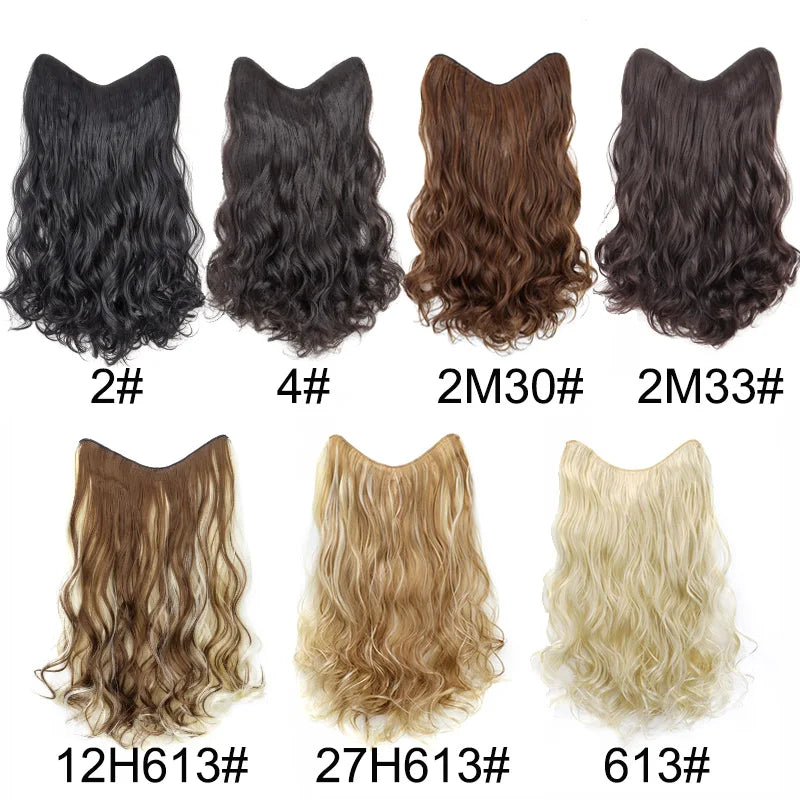 20Inch Synthetic Long Wavy Curly 4 Clip in Hair Extension V-shaped Heat Resistant Black Blonde Hairpiece for Women