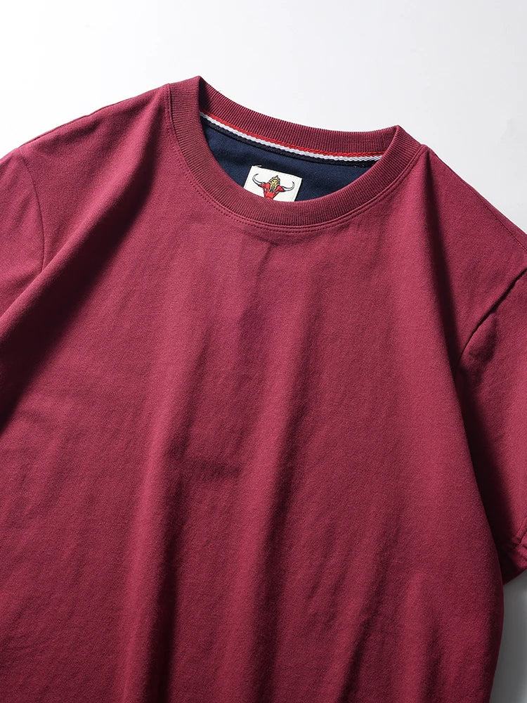 2025 Summer New American Retro Short Sleeve O-neck Solid Color T-shirt Men's Fashion 100% Cotton Washed Casual Terry Cloth Tops