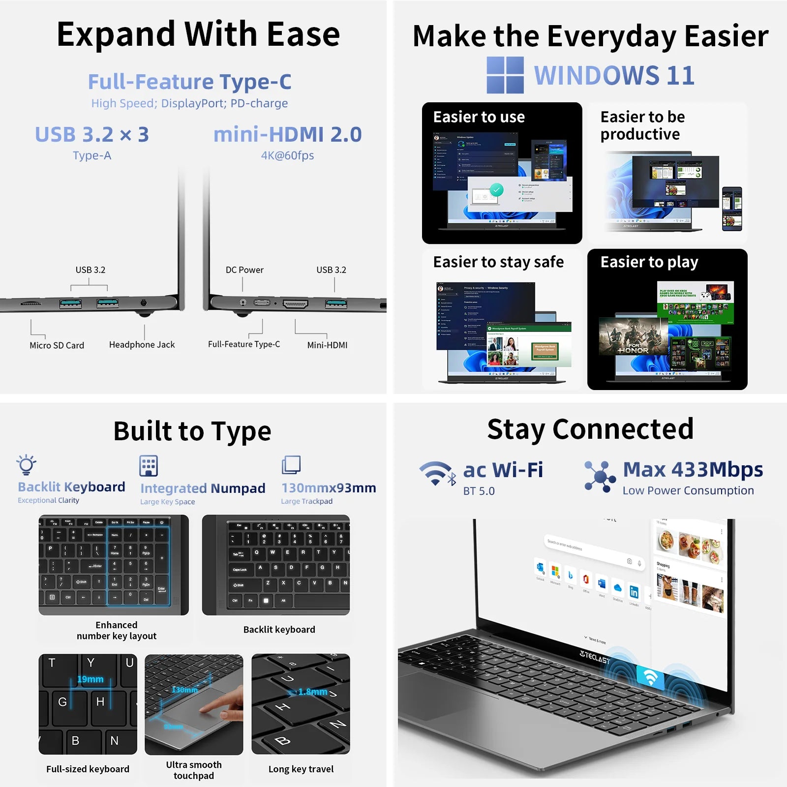 Teclast F17Plus 17.3 inch Laptop Intel N150 16GB RAM 512GB SSD Windows 11 Notebook 180° Flip Computer Backlit Keyboard mini-HDMI