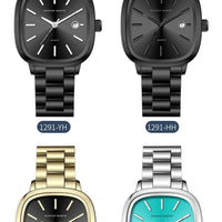 Japanese Movement Square Fashion Stainless Steel Strap Original Business Style Silver Black Waterproof 3Bar Quartz Watch for Men