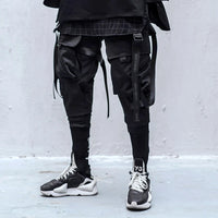 2023 Multi Pockets Tactical Hip Hop Cargo Pants Men High Street Casual Punk Techwear Harem Pants Webbing Buckle Elastic Waist