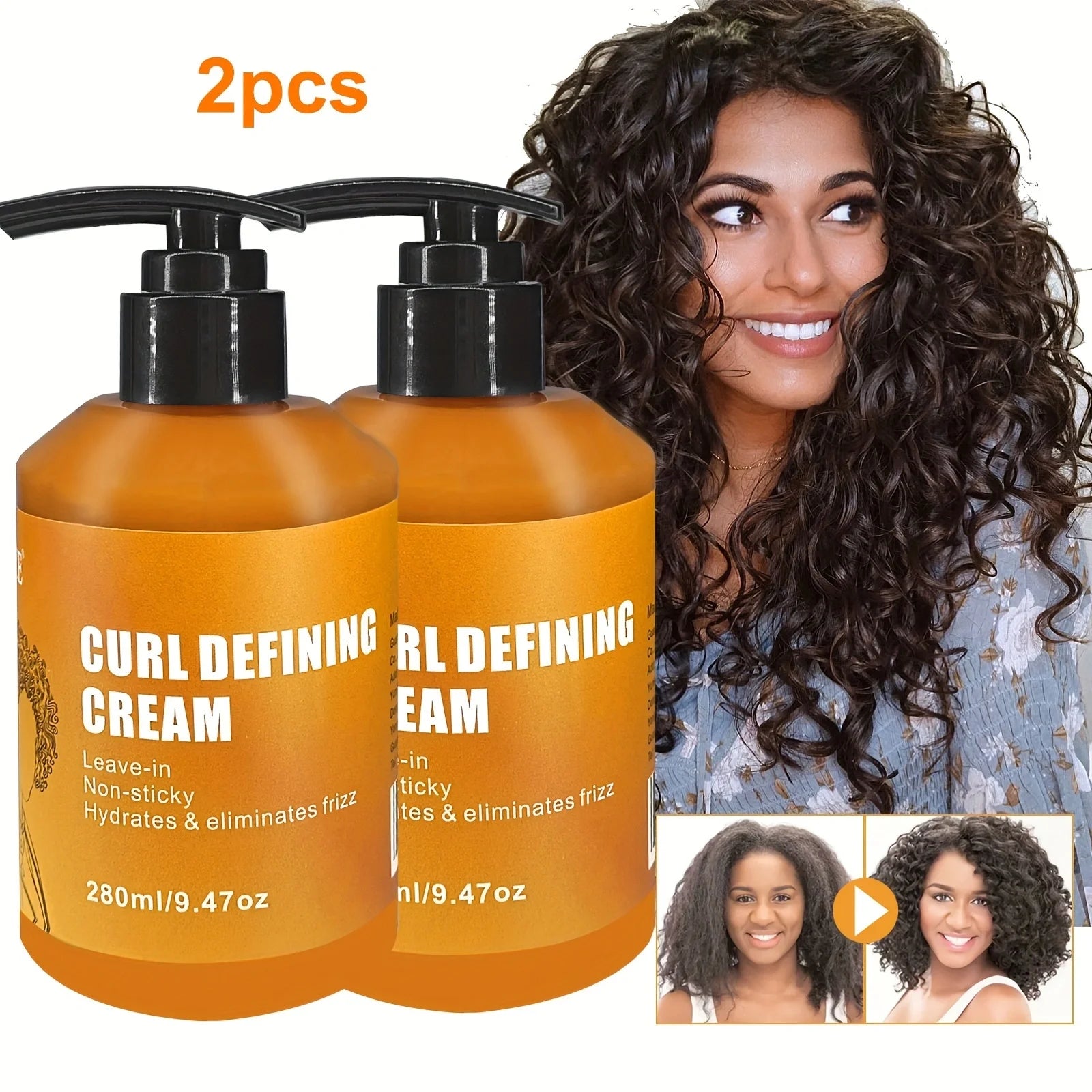 2 Pack GZE CURL DEFINING CREAM for Long Lasting Frizz Free Curls – Sulfate & Paraben Free Coconut Curling Cream