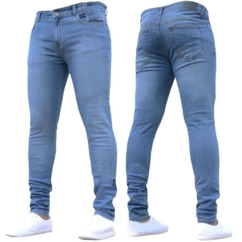 2024 Men Jeans Solid Pockets Stretch Denim Straight Pants Spring Summer Business Casual Trousers Daily Streetwear Men's Clothing