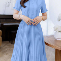 2025 ZANZEA Elegant Women Midi Dresses Summer Office Work Dress Short Sleeve O Neck Party Vestidos Pleated Sundress Robe Femme