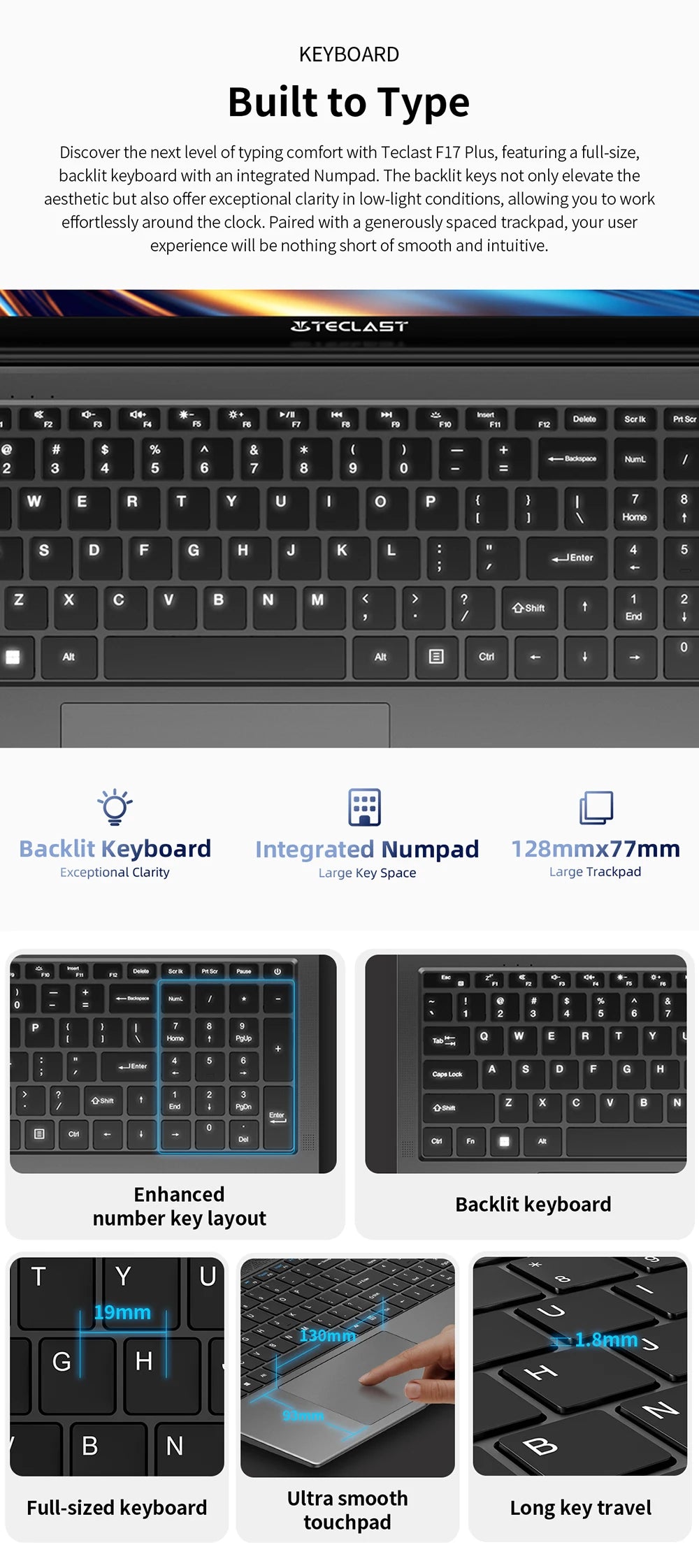 Teclast F17Plus 17.3 inch Laptop Intel N150 16GB RAM 512GB SSD Windows 11 Notebook 180° Flip Computer Backlit Keyboard mini-HDMI