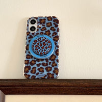 3D Luxury Leopard For Magsafe Grip Tok Phone Case for IPhone 17 16 15 13 Pro Max Wireless Charge Magnetic Stand Holder Cover