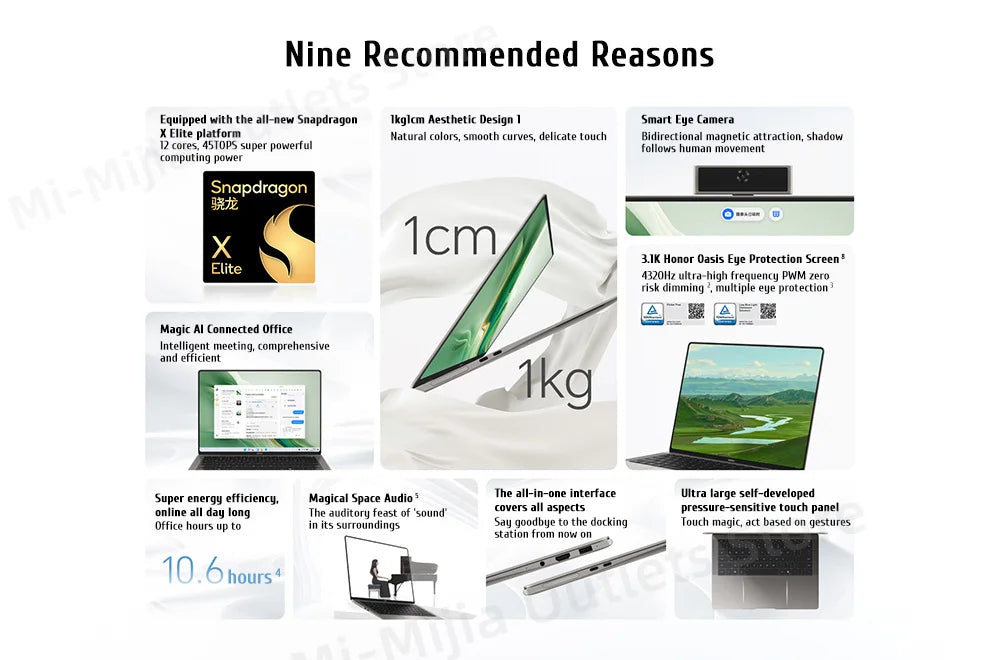 Honor MagicBook Art 14 Snapdragon Edition 1kg Ultra Thin Laptop X Elite 32G 1T 3.1K Eye Screen Notebook