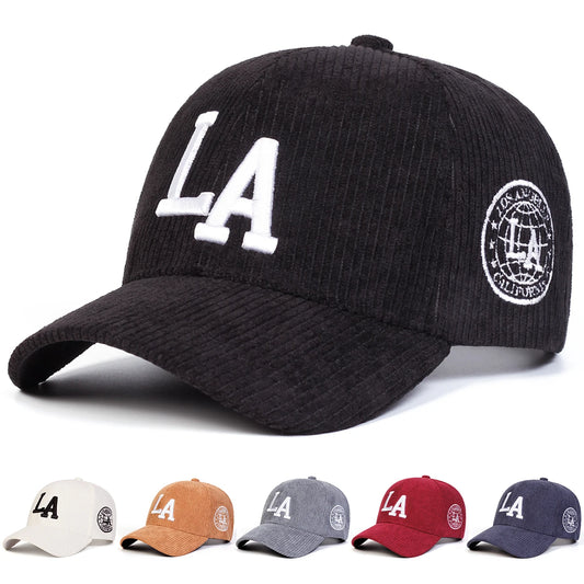 Unisex LA Letter Embroidery Corduroy Baseball Caps Spring and Autumn Outdoor Adjustable Casual Hats Sunscreen Hat Sports Cap
