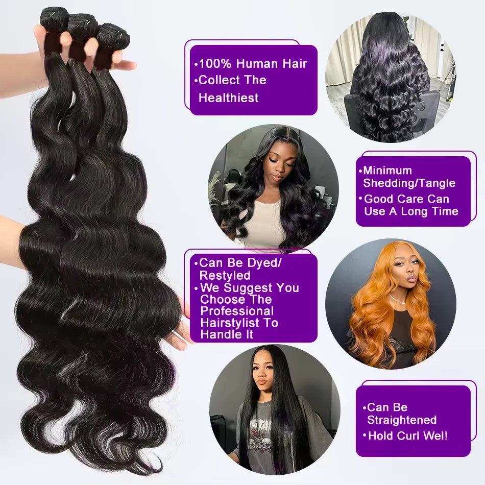 30 40 Inch Body Wave 100% Human Hair Bundles Virgin Hair Water Wave Bundles Double Weft Raw Hair Extensions Weaving Tissage 16A