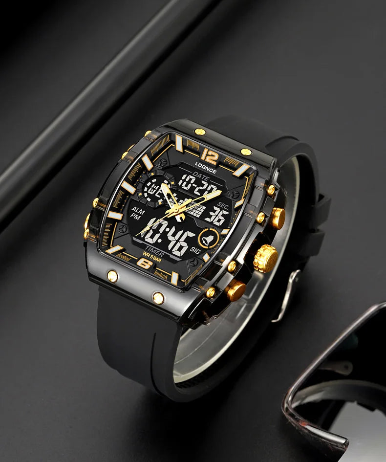 LOQNCE Sports Watches Fashion Men Watches 50m Waterproof Rectangle LED Big Dial Display Digital Watches LED Wristwatches Men