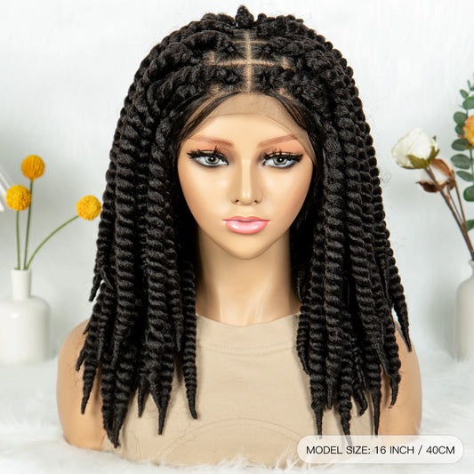 16" Full Lace Twisted Braided Wigs for Black Women Synthetic HD Lace Front Braids Wigs with Baby Hair Natural Lace Braiding Wigs