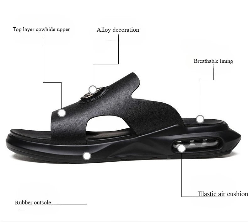 Luxury Men's Genuine Leather Sandals Classic Roman Men Shoes Slippers Soft Comfortable Men Non-slip Walking Slippers Footwea