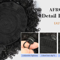 Afro Puff Kinky Curly Hair Updo Ponytail Extension with Bangs Drawstring Ponytail for Women Black, Synthetic Hair Ponytail