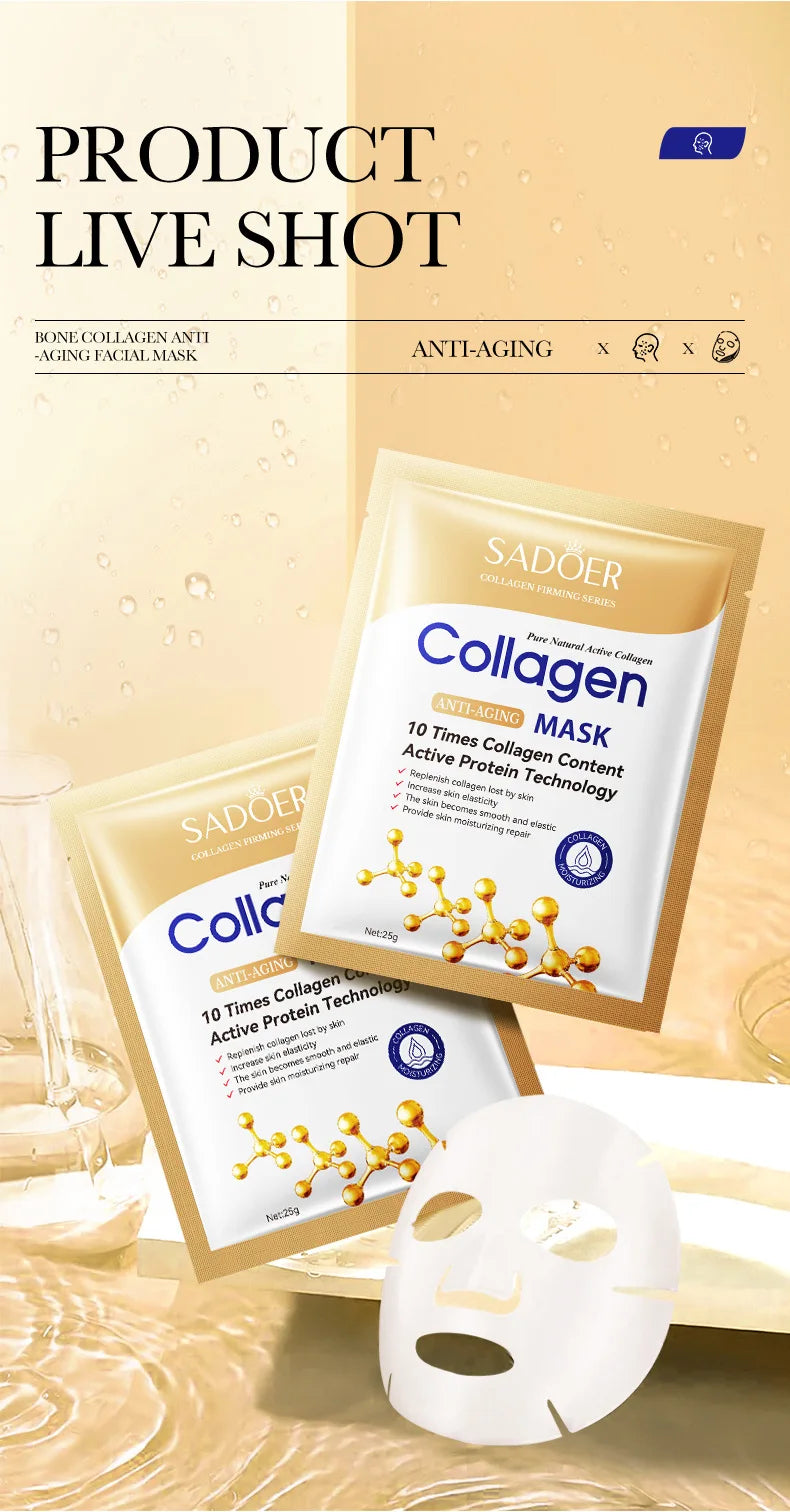30pcs SADOER Collagen Anti-aging Face Mask Moisturizing Anti-Wrinkle Brightening skincare Sheet Facial Masks Skin Care