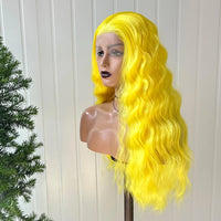 AIMEYA Yellow Hair Cosplay Synthetic Lace Front Wigs for Women Long Loose Wave Wig Free Part Heat Resistant Fiber Synthetic Wig