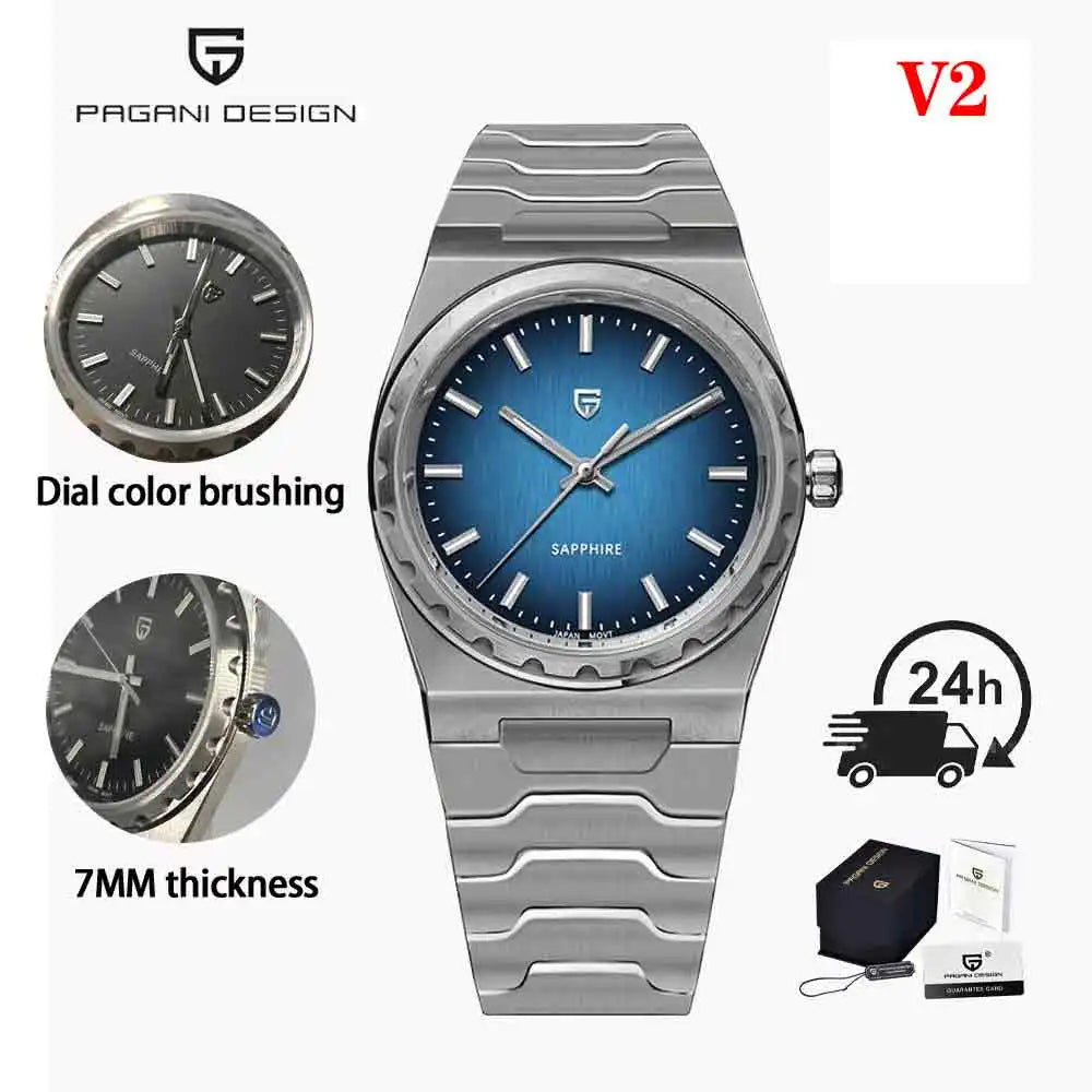 PAGANI DESIGN 2025 New Thin 7mm Fashion Men Quartz Watch V2 Stainless Steel Sapphire 10Bar Waterproof  C3 reloj hombre