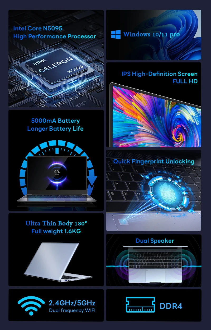 BYONE 15.6 Inch Celeron N5095 Laptop 8GB DDR4 RAM 256GB 512GB SSD Windows 11 IPS Business Ultrathin Portable Notebook Computer