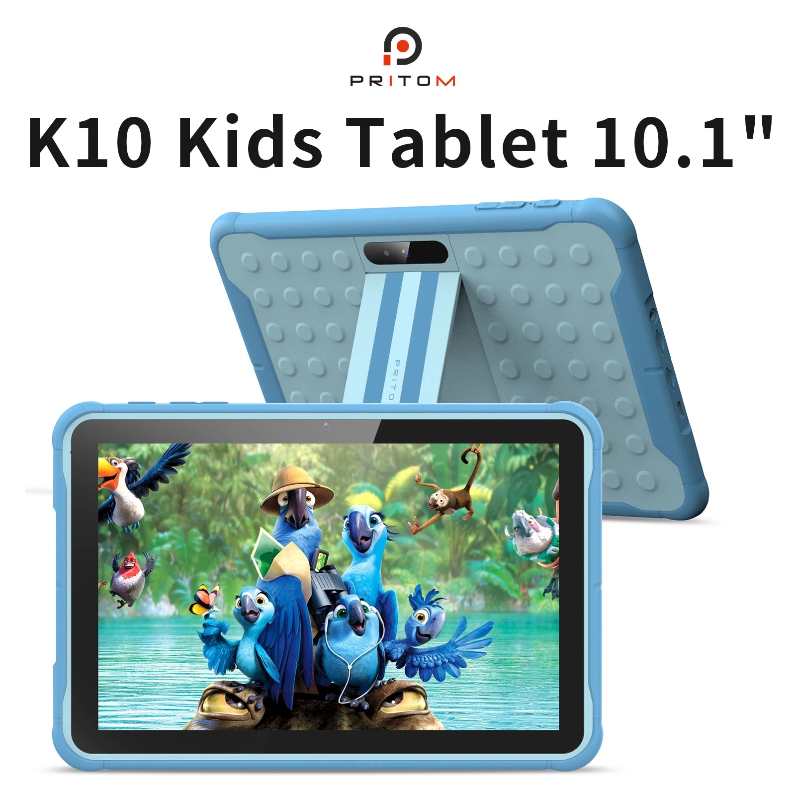 Pritom 10 Inch Kids Tablet Android 13 Go WIFI Quad Core Processor 2GB RAM 64GB ROM YouTube with Case