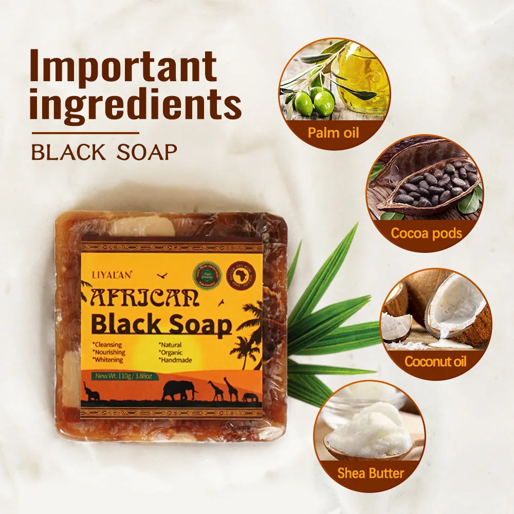 African Black Soap Raw Black Body Cleaning Bath Soap Essential Oil Handmade Soap