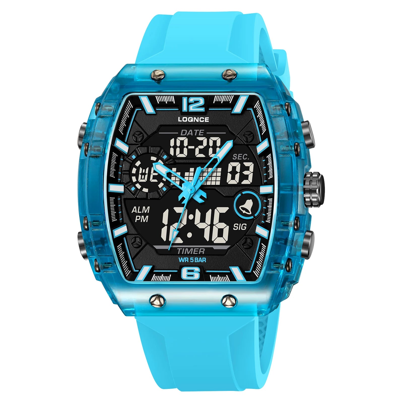 LOQNCE Sports Watches Fashion Men Watches 50m Waterproof Rectangle LED Big Dial Display Digital Watches LED Wristwatches Men