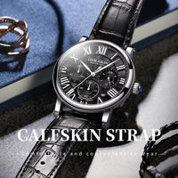 Fashion Mens Watches Top Brand Luxury Genuine Leather Strap Quartz Men's Watch Business Casual Date Chronograph Watch Men
