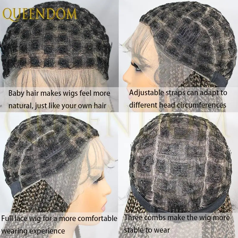 36'' Blonde Synthetic Long Cornrows Box Braided Full Lace Front Wig for Black Women Straight Lace Front Braiding Hair Wig
