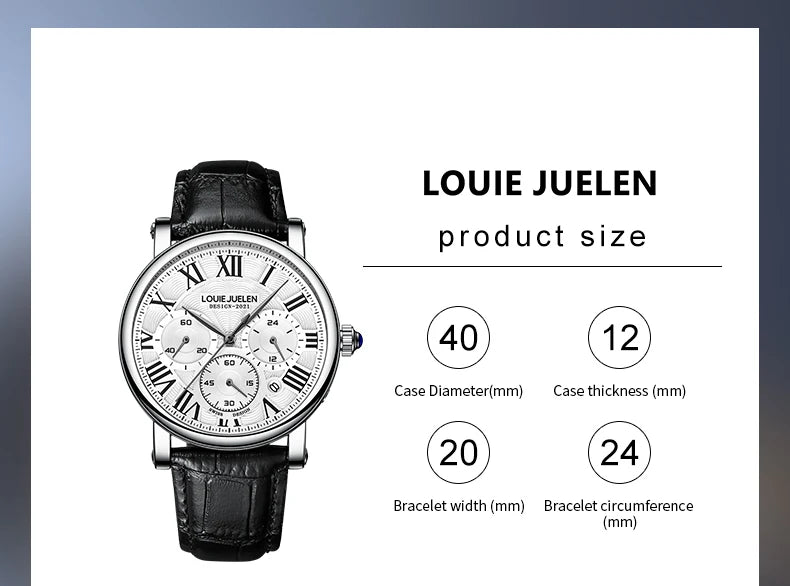 Fashion Mens Watches Top Brand Luxury Genuine Leather Strap Quartz Men's Watch Business Casual Date Chronograph Watch Men