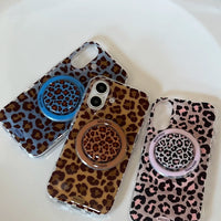 3D Luxury Leopard For Magsafe Grip Tok Phone Case for IPhone 17 16 15 13 Pro Max Wireless Charge Magnetic Stand Holder Cover