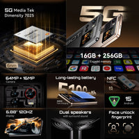 Smartphone 5G Cubot X100, Android 15, Dimensity 7025, 6nm, 2.5GHz,6.88-inch Screen,16GB(8+8),256GB, 64MP Camera, 5100mAh Battery