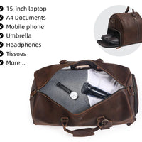 Men's Crazy Horse Leather Duffle Bag Large Capacity Travel Luggage Bag Fits 15'' Laptop & Shoes Durable Totes Bags for Business