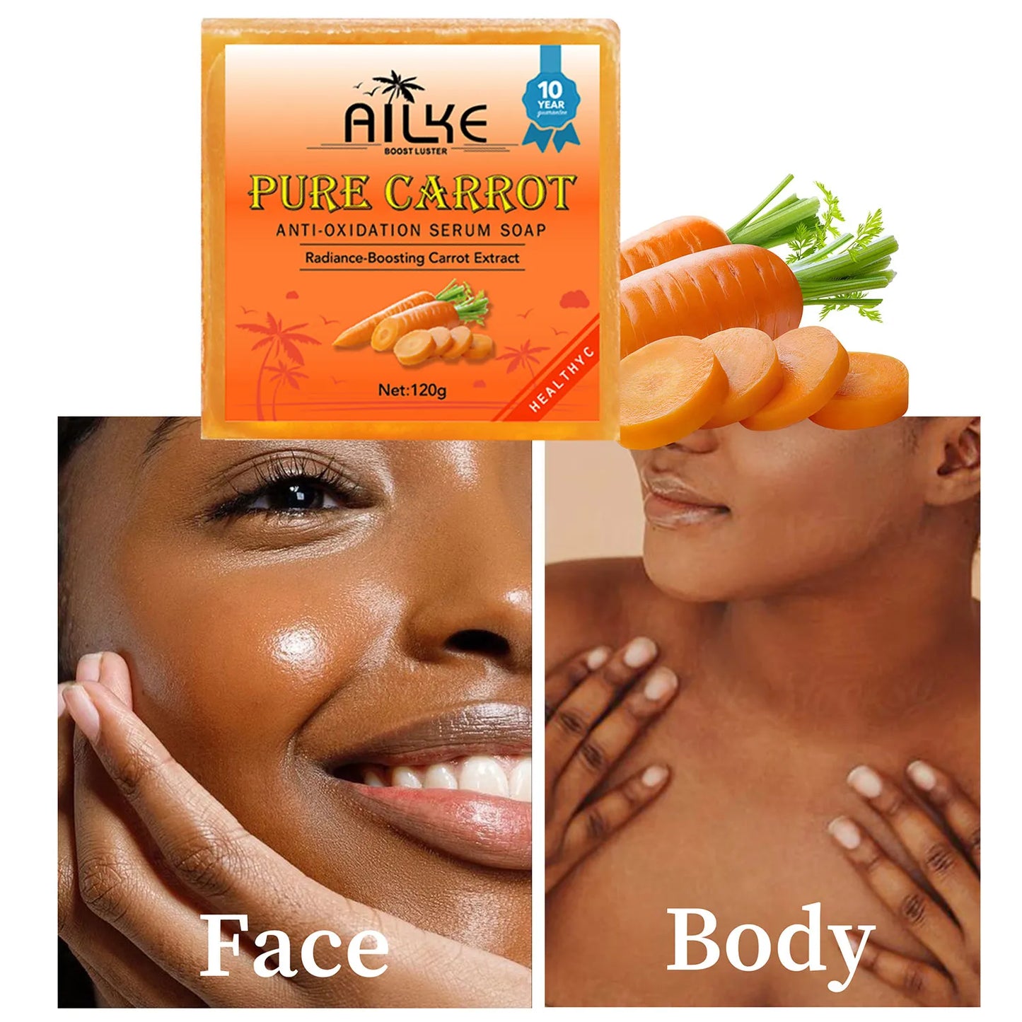 AILKE Pure Carrot Anti-Oxidation Serum Soap, Whitening, Clean Stains, Skin Brightening Soap Bar, With Vitamin C, For Body, Face