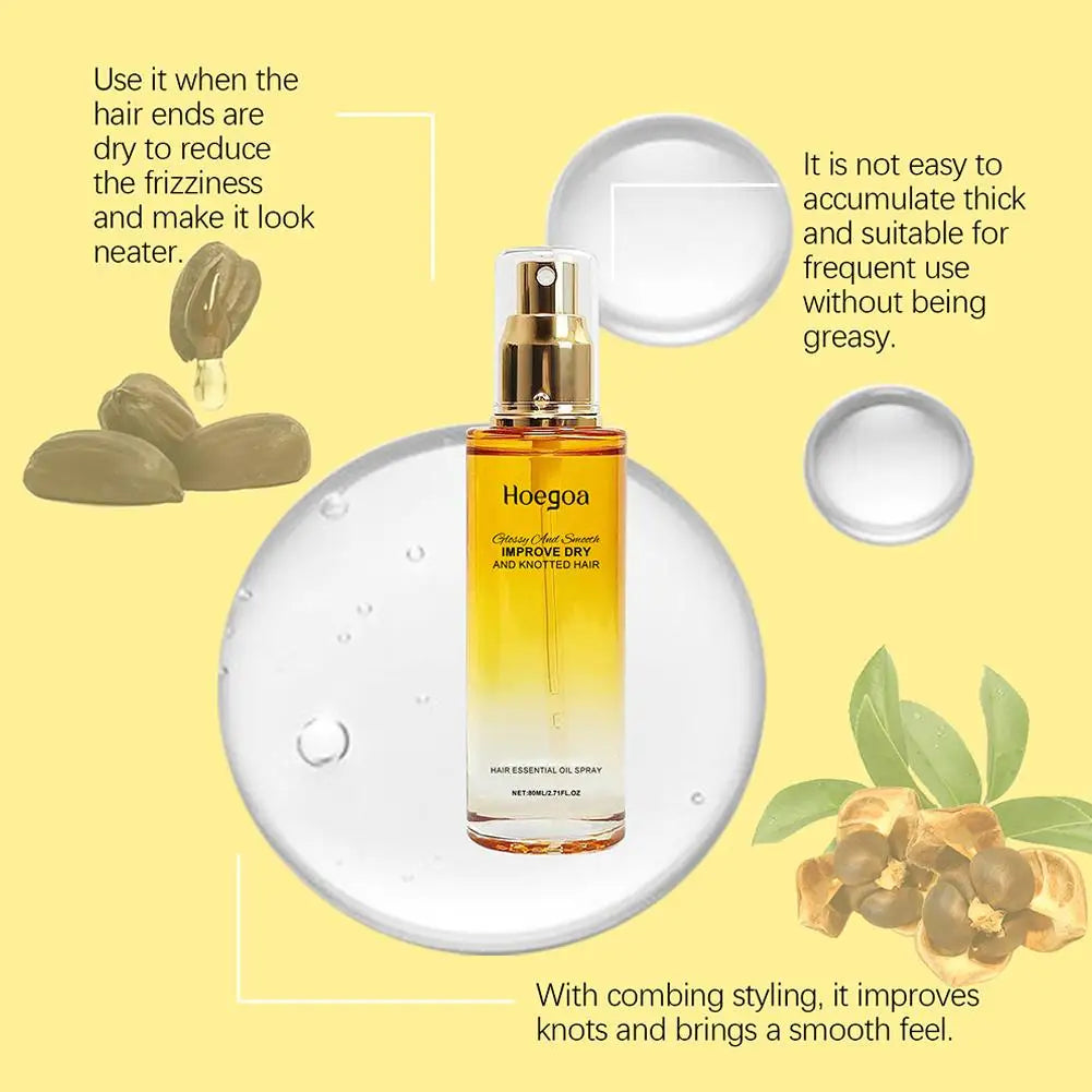 Hair Care Essential Oil Spray Improves Dry And Frizzy Hair, Non-Greasy Lightweight Smooth Hair Strengthening Essential Oil Spray