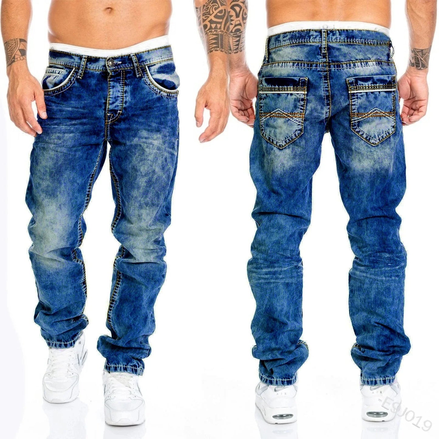 2024 Men Jeans Solid Pockets Stretch Denim Straight Pants Spring Summer Business Casual Trousers Daily Streetwear Men's Clothing