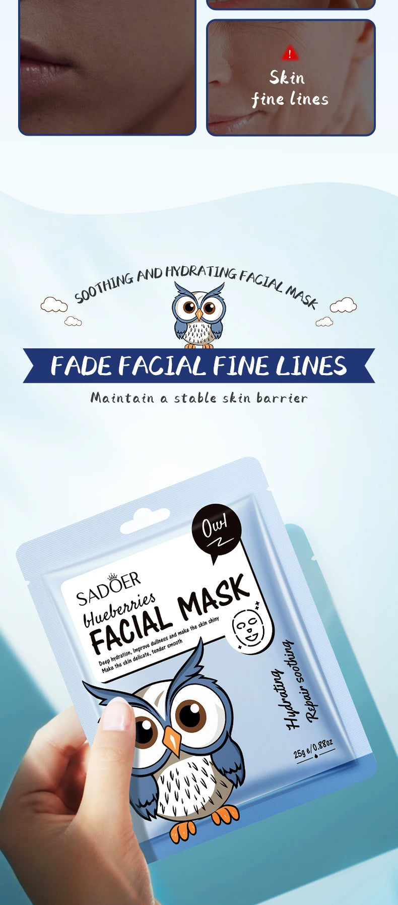 5pcs SADOER Cartoon Fresh Fruit Facial Mask Anti Wrinkle Moisturizing Soothing Brightening Hydrating Face Mask Skin Care