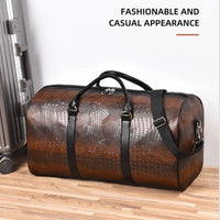 Large Capacity Travel Duffle Bag for Men PU Leather Crocodile Pattern Waterproof Sports daily casual Tote Bag women