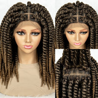 16" Full Lace Twisted Braided Wigs for Black Women Synthetic HD Lace Front Braids Wigs with Baby Hair Natural Lace Braiding Wigs