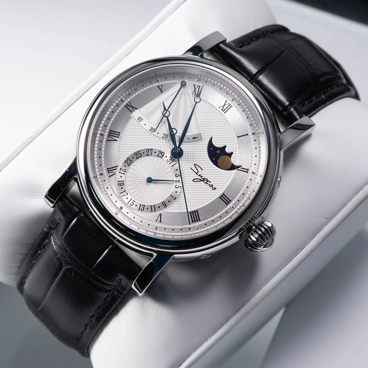 Sugess Men Watch Automatic Mechanical Original 2153 Movement Moon Phase Power Reserved Water Resistant Wristwatches Sapphire New