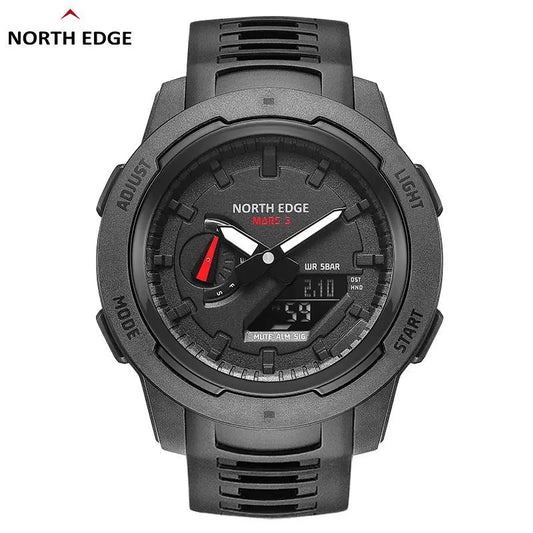 NORTH EDGE Mars3 Men's Military Watch Digital Carbon Fiber Case For Man Waterproof 50M Sports Watches World Time