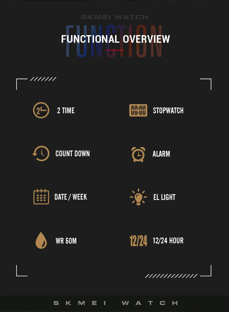 SKMEI 2122 Men's Electronic Watch Sports Waterproof Glow Electronic Watch Multi functional Student LED Watch Men's