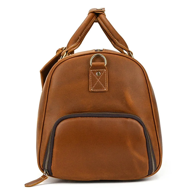 Custom Name Mens Leather Travel Duffle Bag Cow Leather Men's Weekender Bags Real Cowskin Leather Handbags For Travelling Outdoor