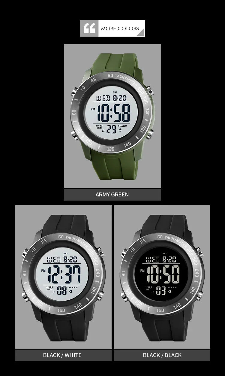 SKMEI 1524  2 Time LED Digital Wristwatches Mens Waterproof Chrono Count Down Male Hour montre homme Big Dial Sport Men Watch