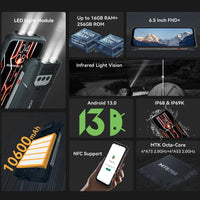 CUBOT Kingkong Power Outdoor Smartphone Android13,16GB+256GB,10600mAh(33W)/6.5”/48MP+20MP Night Vision,IP68/Dual 4G SIM/NFC/GPS