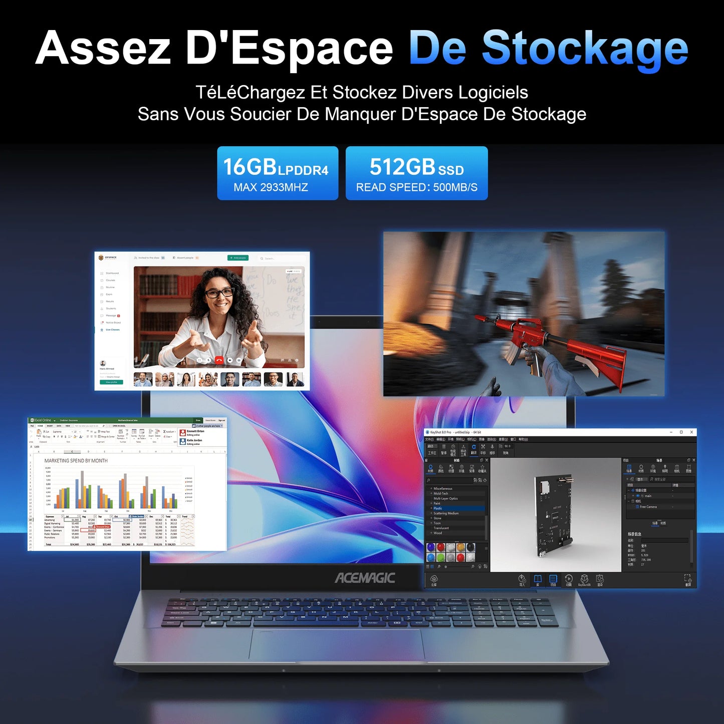 KAMRUI Laptop Computer 18.5" FHD 8000mAh Intel N150 Quad-Core Windows 11 PRO 16GB DDR4 RAM 512GB M.2 SSD WiFi5 Desktop Notebook