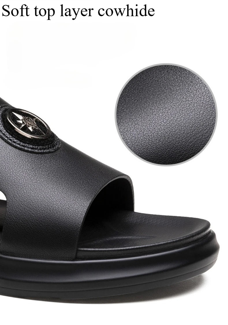 Luxury Men's Genuine Leather Sandals Classic Roman Men Shoes Slippers Soft Comfortable Men Non-slip Walking Slippers Footwea