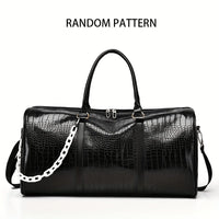 Large Capacity Retro Crocodile-Textured Duffel Bag with Adjustable Shoulder Strap, Stylish Gym,  Weekender & Overnight Bag