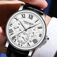 Fashion Mens Watches Top Brand Luxury Genuine Leather Strap Quartz Men's Watch Business Casual Date Chronograph Watch Men