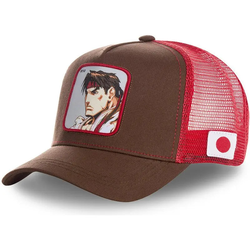 Street Fighter Hat Cosplay Chun Li Ryu KEN BLANKA Cartoon Embroidered Baseball Hat adjustable Mesh Hat Duck Tongue Hat